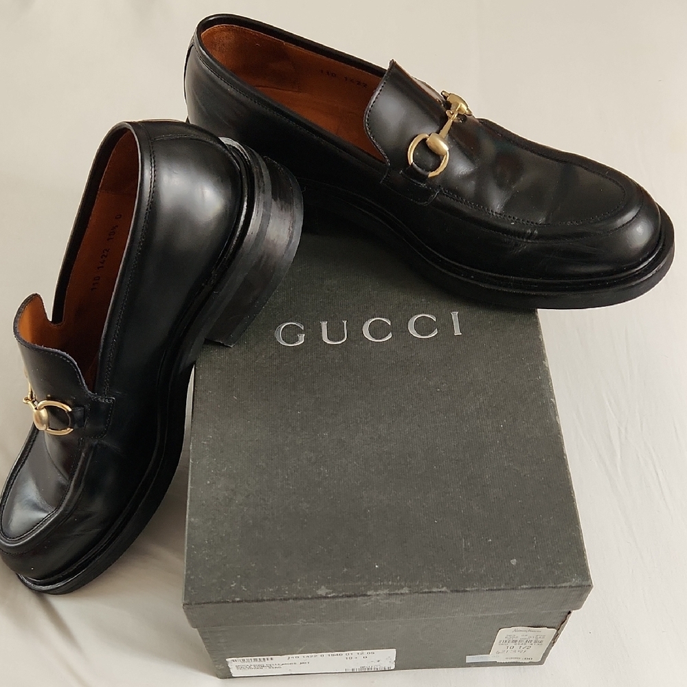 Gucci Black Slip-On Loafers with Gold Accent